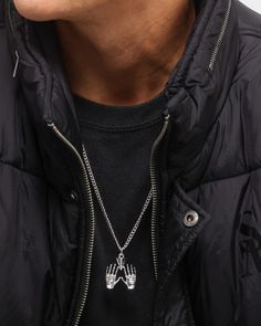 Illuminate your fit with the All Hands Necklace from Wild For The Weekend. The pendant features a Hand Sign likeness with 3D metal details on a fine cuban link chain for a quality finish.

- WFTW branding
- One Size
- Lobster clasp secure
- Fine Cuban link chain
- Hand Sign 3D pendant detail
- Approx. Dimensions of Pendant: 25mm x 34mm
- Approx. Chain Width: 3mm
- Approx. Length: 63cm / 25"
- Approx. Weight: 15.5g
- Composition: 60% Zinc Alloy / 40% Iron
- Colour: Silver
- Style: WW619-N-SIL Metal Chain Link Necklace For Streetwear, Silver Chain Necklace For Streetwear With Adjustable Chain, Silver Chain Necklace With Adjustable Chain For Streetwear, Silver Adjustable Chain Necklace For Streetwear, Metal Curb Chain Necklace For Streetwear, Silver Chain Necklaces For Streetwear, Silver Chain Necklace For Streetwear, Streetwear Metal Jewelry With Curb Chain, Streetwear Necklaces With Box Chain And Cuban Link