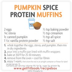 a recipe for pumpkin spice protein muffins with instructions on how to make them