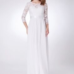 See Photos Feminine Wedding Maxi Dress With Lace Sleeves, Elegant Lace Bodice Maxi Dress For Wedding Night, Floor-length Lace Sleeve Dress For Wedding Night, Floor-length Dress With Lace Sleeves For Wedding Night, Floor-length Wedding Dress With Lace Sleeves, Elegant White Maxi Dress With Lace Bodice, Long Sleeve Dress With Lace Bodice For Wedding Night, White Lace Trim Evening Dress, White Maxi Gown With Lace Bodice