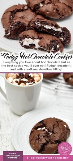 chocolate cookies with marshmallow filling on the side