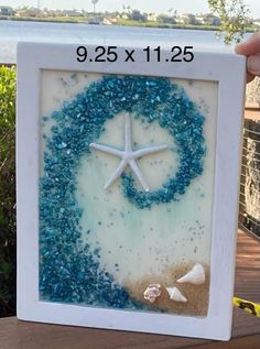 Coastal Turquoise Wave Wall Art 9.25 x 11.25 Starfish and shells Sea Glass Window Art, Sea Glass Window, Shells Crafts, Ocean Landscape Painting, Photo Crafts, Mermaid Crafts, Wave Wall, Glass Window Art, Sea Crafts