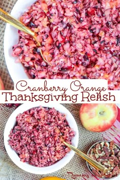 cranberry orange thanksgiving relish in two bowls with spoons next to it