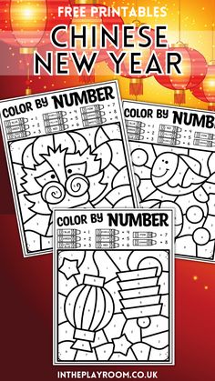 three chinese new year coloring pages with the text, free printables and numbers