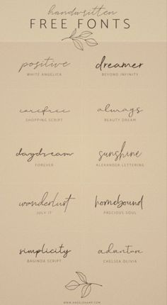 some type of calligraphy that is written in different font styles and colors, with the names