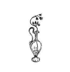 a black and white drawing of a vase with flowers in it's bottom half