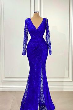 Elegant Long Royal Blue Mermaid Formal Dresses Rhinestone | Luulla Sparkly Formal Dresses, Royal Blue Long Dress, Evening Dresses Long Sleeve, Blue Mermaid Dress, Royal Blue Evening Dress, Dinner Gown, Cheap Formal Dresses, Sequin Evening Gowns, Silver Gown