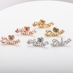 Personalized Name Stud Earrings Custom Gift Name Earring in Gold / Rose Gold / Silver Gift for Women Name Earrings Customized Earrings . . . . . . . . . . . . . . . . . . . . . . . . . . . . . . About BisYOU BisYOU specializes in 925 sterling silver, brass, and stainless-steel personalized jewelry. We design and craft customized necklaces, bracelets, earrings, and rings for our valued customers. With 30 years in fashion jewelry and accessories, we are motivated to bring quality crafts to all of Custom Shoelaces, Customized Earrings, Name Earrings, Luxury Earrings, Custom Earrings, Unique Gifts For Her, Silver Gifts, Custom Necklace, Gold Fashion