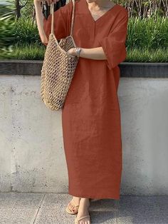 Women's Casual Dress Maxi Dress Basic Basic Daily V Neck Half Sleeve Summer Spring Navy Blue Orange Plain 2024 - $31.99 Casual Plain Maxi Dress, Affordable Cotton V-neck Maxi Dress, Simple Cotton Dress Long, Cheap Plain Maxi Dress With Short Sleeves, Affordable Solid Maxi Dress For Summer, Cheap Cotton Maxi Dress For Day Out, Cheap Long Cotton Dresses, Cheap Plain Dress For Daywear, Cheap Plain Daywear Dress