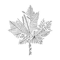 a black and white drawing of a leaf