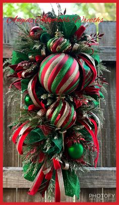 Red Magnolia Mailbox Swag, Green Red Deco Mesh Christmas Wreath, Tear Drop Christmas Wreath, Whimsical Christmas Door Swag, Deco Mesh Wreaths Gnome, Big Christmas Wreath, Christmas Wreaths Mesh, Santa Head Wreath, Nutcracker Swag Wreath