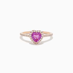 Effy Novelty 14K Rose Gold Pink Sapphire and Diamond Heart Ring 14k Rose Gold Fine Jewelry For Valentine's Day, Heart-shaped 14k Rose Gold Wedding Jewelry, 14k Rose Gold Heart Jewelry For Wedding, 14k Rose Gold Heart Ring For Valentine's Day, Rose Gold Heart Cut Ring For Valentine's Day, Rose Gold Heart Ring For Proposal, Rose Gold Heart Cut Ring For Proposal, Rose Gold Jewelry For Valentine's Day Proposal, 14k Rose Gold Heart-shaped Ring Gift