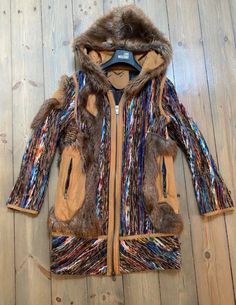 Stunning multicoloured patchwork fur suede affect coat / long cardigan / hooded faux fur coat / aztec / navajo / southwestern / hippy / boho / amazing design jacket Custo Barcelona size S, fits S/M very good condition, as new Hooded Sweater Coat, Faux Fur Hooded Coat, Design Jacket, Custo Barcelona, Hooded Faux, Sweater Coat, Southwestern Style, Hooded Sweater, Faux Fur Coat