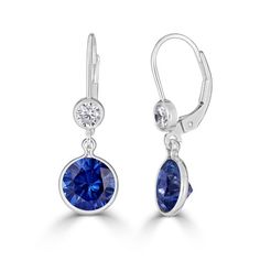 ✧ Dangle drop earrings feature 8 mm Lab Created Blue Sapphire bezel setting. Design features Sterling Si Cublveric Zirconia accented lever backs, simple and secure (Also available with CZ accented ear wires) ✧ Ships in One Business Day  ✧ Available options:  Gemstone: Citrine / Amethyst / Peridot / 45th Anniversary Gifts, Blue Sapphire Earrings, Anniversary Gifts For Her, January Birthstone Jewelry, 45th Anniversary, 2nd Anniversary, Garnet Jewelry, January Birthstone, Garnet Earrings