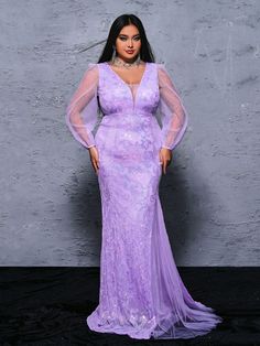 Plus Size V-Neck Long Sleeve Sequin Bodycon Party Dress Purple Party  Long Sleeve Sequins Floral,All Over Print Bodycon Slight Stretch  Weddings & Events, size features are:Bust: ,Length: ,Sleeve Length: Plus Size Bridesmaid Dress, Pink Plus Size, Skater Jeans, Formal Evening Wear, Plus Size Bodycon, Mermaid Evening Gown, Plus Size Bridesmaid, 파티 드레스, Plus Size Formal