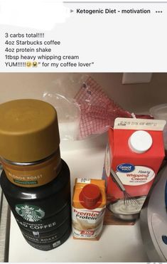 an image of ketchup, coffee and cream on a counter top with the words ketchup diet motivation written below it