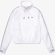 Nwt Lacoste Jacket Size 8 White Windbreaker With Ribbed Cuffs For Fall, White Casual Windbreaker With Ribbed Cuffs, Classic White Hooded Outerwear, White Sporty Outerwear With Ribbed Cuffs, Classic White Long Sleeve Track Jacket, Lacoste Jacket, Lacoste Tracksuit, Tennis Polo Shirt, Lacoste Clothing