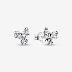 Bring the beauty of nature to your jewelry with our Sparkling Herbarium Cluster Stud Earrings. These sterling silver studs feature a pair of marquise-cut and pear-shaped stones around a round center stone, forming a geometric shape inspired by petal and leaf elements. An elegant reinterpretation of the shapes we find in nature, these sparkling studs are perfect for bringing a delicate feel to your everyday looks. - Pandora Sparkling Herbarium Cluster Stud Earrings - Sterling silver / Cubic Zirconia / Clear Marquise Cut, Silver Material, Sterling Silver Studs, Sterling Silver Earrings Studs, Silver Studs, Pear Shaped, Everyday Look, Geometric Shapes, Sterling Silver Earrings