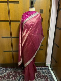 Tissue organza handwoven saree wid blouse piece  Prebooking 15 days approximately Pink Tissue Saree, Partywear Sarees, Tissue Saree, Kid Room, Indian Sari, Organza Saree, Blouse Piece, Kid Room Decor, Favorite Outfit