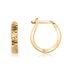 Add interest to your jewelry collection with these huggie hoop earrings. Crafted in 10k yellow gold, these huggie hoops feature a unique hammered texture. These earrings measure 12mm in diameter and 3mm in width and are hollow in construction. Hammered 14k Yellow Gold Huggie Earrings, 14k Yellow Gold Hammered Huggie Earrings, Hammered Yellow Gold Hoop Huggie Earrings, Anniversary Hammered Huggie Earrings, Hammered Huggie Hoop Earrings, In Construction, Huggie Hoop Earrings, Jewelry Collection, Hoop Earrings