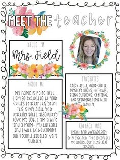 an image of a teacher's poster with flowers and the words meet the teacher