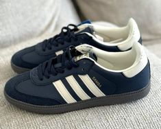 Navy Blue Adidas Campus, Navy Blue Sambas, Navy Samba, Navy Sambas, Adidas Gazelle Outfit, Adidas White Shoes, Navy Adidas, Adidas Sambas, Navy Blue Shoes