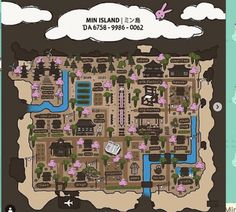 a map of a small town with lots of trees and buildings on it, including a bird's eye view