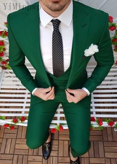 YiMinpwp Green Men Suits Peaked Lapel One Button Prom Suits Slim Fit 3 Piece Blazer Jacket Men Tuxedos Groom Wedding Suit _ - AliExpress Mobile Gentlemen Lifestyle, 3 Piece Suit Men, Brown Munde, Male Suits, Green Suit Men, Costume Vert, Formal Wedding Suit, Men Suits Wedding, Prom For Guys