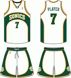 the basketball uniform for sonic's 7 is shown in three different colors and sizes