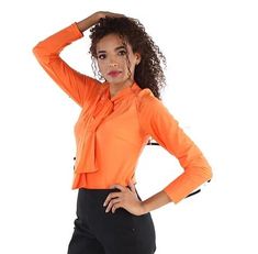 For Her NYC 81535 Fitted Orange Tops For Work, Orange Office Top For Spring, Spring Orange Office Tops, Orange Tops For Office In Spring, Orange Tops For Office Spring Season, Fitted Orange Blouse For Work, Chic Orange Tops For Work, Chic Orange Tops For Workwear, Orange Winter Tops For Work