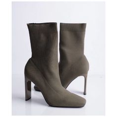 Zara Square Toe Ankle Sock Booties Olive Green Size 6 Nwot Only Worn Indoors To Try On Trendy Khaki Ankle-high Boots, Zara High Ankle Heels For Winter, Casual Beige High Ankle Heels, Beige Booties For Fall, Zara Beige Heels For Fall, Casual High Ankle Fitted Booties, Fitted Beige Booties For Fall, Zara Casual Heels For Winter, Zara Casual Winter Heels