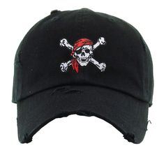 Black Distressed Cap with Pirate  Embroidery - Pirate Unisex Hat Distressed Black Dad Hat Baseball Cap, Black Distressed Dad Hat Baseball Cap, Black Distressed Dad Hat, Distressed Black Dad Cap, Black Distressed Dad Hat One Size, Distressed Black Dad Hat, Black Distressed Visor Hat, Black Distressed Hat With Curved Brim, Black Adjustable Pirate Hat