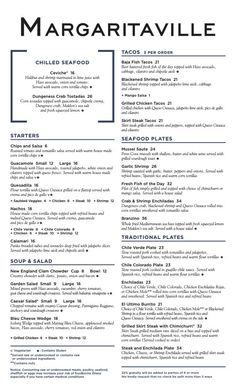 the restaurant menu for margaritaville