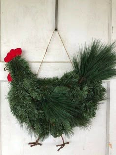 a wreath hanging on the side of a door