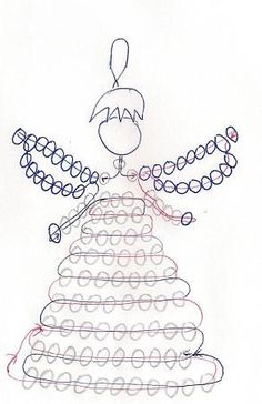 a drawing of a christmas tree made out of circles and beads with an angel on top