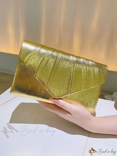 Bird in Bag - Womens Glittery Clutch Bag with Shoulder Strap Trendy Metallic Party Bags, Envelope Bag, Gold Pattern, Bird In Bag, Pu Leather, Clutch Bag, Shoulder Strap, Envelope, Leather