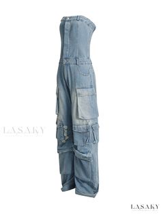 Lasaky - Front Button Design Jumpsuit with Multiple Pockets and Distressed Denim Overalls Jumpsuits Womens Fashion, Womens Denim Jumpsuit, Hipster Pants, Denim Pattern, Tube Jumpsuit, Overalls Outfit, Rompers Womens Jumpsuit, Pocket Jumpsuit, Designer Pants