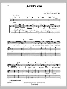 guitar chords desperado Glen Frey, Don Henley, Download Sheet Music