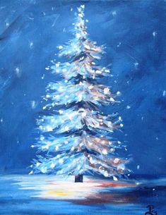 a painting of a white christmas tree in the snow