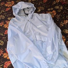 Brand New, Never Worn! Casual Silver Hooded Outerwear, Casual Silver Outerwear For Fall, Sporty Silver Long Sleeve Outerwear, Silver Hooded Outerwear For Streetwear, Silver Casual Spring Outerwear, Blue And Silver, Lady In Red, Rain Jacket, Coats Jackets