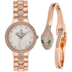 JS JESSICA SIMPSON CRYSTAL WATCH & SNAKE BRACELET SET Size: one size.  Color: Pink.  Gender: female.  Age Group: adult. Elegant Rose Gold Stainless Steel Watches, Elegant Rose Gold Metal Jewelry And Watches, Elegant Adjustable Diamond Watch Gift, Elegant Adjustable Diamond Watch For Gift, Elegant Diamond Watch With Adjustable Fit, Luxury Rose Gold Diamond Watch, Snake Bangle, Crystal Watch, Crystal Watches