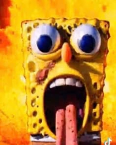 a spongebob sticking its tongue out and making a face