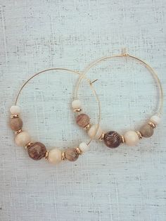 Multi Wooden Bead Hoop Earrings | Etsy Dyi Earrings, Crystal Business, Wooden Bead Earrings, Wooden Bead Jewelry, Hoop Earrings Diy, Earthy Earrings, Glamour Jewelry, Bead Hoop Earrings, Beaded Earrings Diy