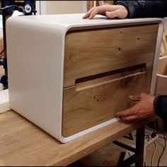 how to make modern mid century nightstands out of white painted MDF and oak wood drawer fronts Side Stool, Diy Nightstand