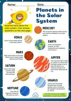 the planets in the solar system with their names and numbers on it, including one that is