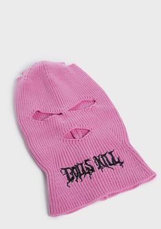 so you can rep your faves. This ski mask has a ribbed knit construction, embroidered black "Dolls Kill" logo graphics, and cut-outs on the top, eyes, and mouth. Casual Balaclava Beanie For Streetwear, Casual Streetwear Balaclava, Casual Balaclava For Streetwear, Casual Full-face Balaclava, Casual Full Face Balaclava For Snowboarding, Pink Ski Mask, Logo Ski, Dk Logo, Black Kawaii