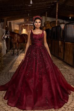 Imperial Elegance Evening Gown with Sparkling Accents Bridal Elegance, Flowing Skirt, Dress Home, Luxury Dress, Sophisticated Design, Quinceanera Dresses, Wine Red, Evening Gown, Evening Wear