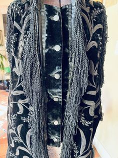 Exceptional Antique Victorian Black Velvet Embroidered Braided Mantle Cape | eBay Lily Of Valley, Heavy Embroidery, Fiber Arts, Antique Victorian, Monterey, Black Silk, High Collar, Wearable Art, Black Velvet