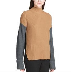 New With Tag! Size Small. Stay Stylish Through The Cooler Seasons By Way Of This Colorblocked Calvin Klein Sweater With A Mock-Neck And Relaxed Fit. / Brown / Black/Grey Long:26'' Foldover-Cuff Mock-Neck Acrylic Hand Wash Material: 100% Acrylic Msrp:$79.50 Cowl Sweater, Mock Turtleneck Sweater, Grey Turtleneck Sweater, Calvin Klein Red, Sweater Brown, Cowl Neck Long Sleeve, Ladies Turtleneck Sweaters, Sweater Style, Knit Turtleneck Sweater