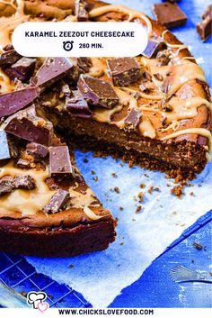 a chocolate cheesecake is cut into slices