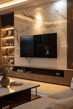 Tv Wall Panelling Design Living Room, Dark Tv Wall Design, Media Wall Plans, Marble Wall Fireplace, Modern Tv Shelf, Contemporary Tv Wall Design, Feature Tv Wall, Tv Area Ideas Living Room, Accent Wall Behind Tv